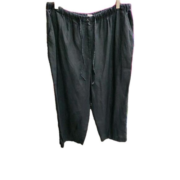 JM Collection Pants Womens 18 Black Straight Leg 100% Linen Casual - Picture 1 of 9